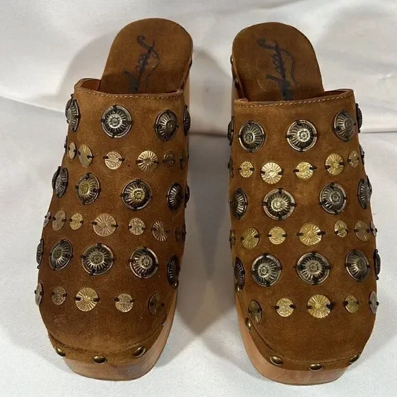FREE PEOPLE CLAUDIA CLOGS NEW BROWN LEATHER